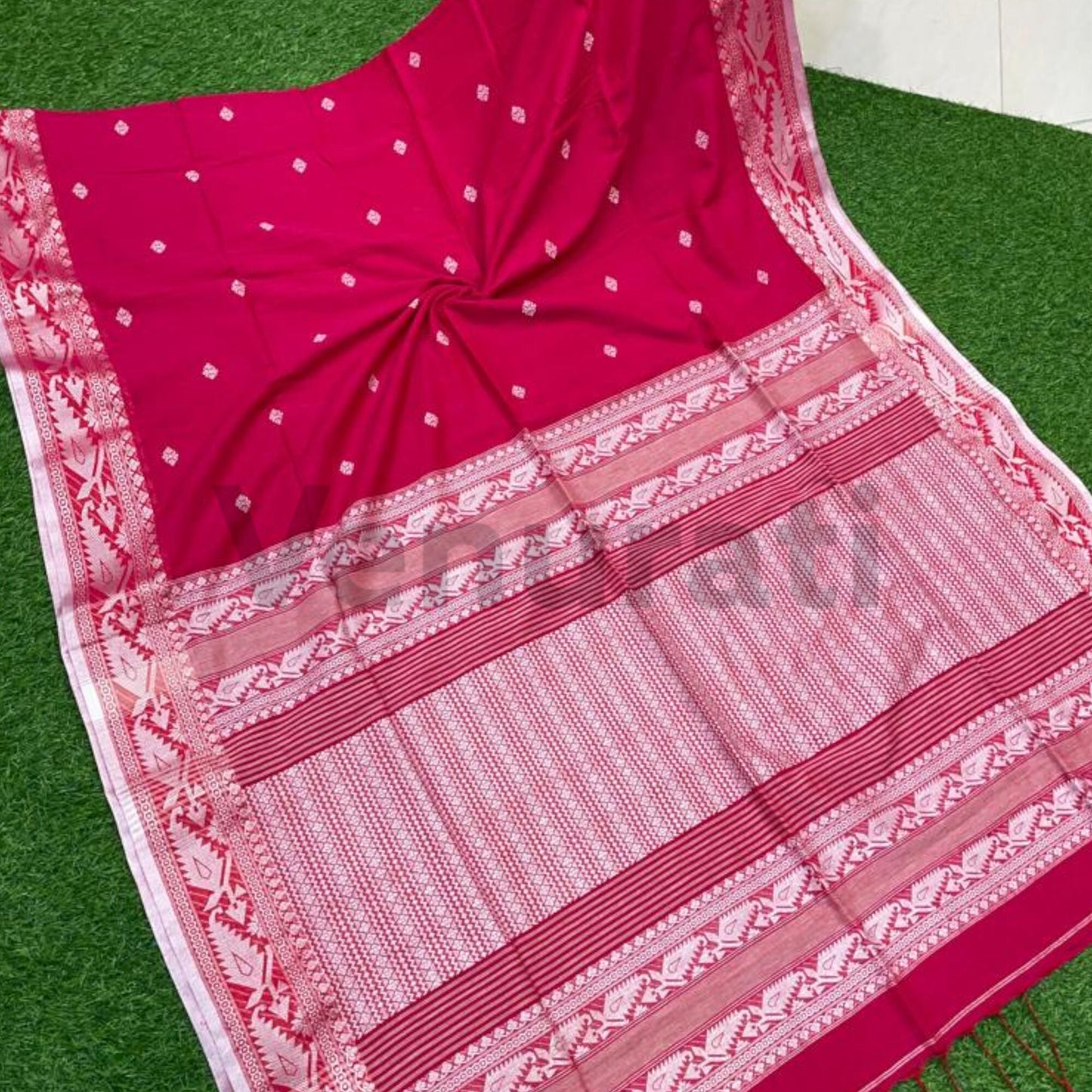 Exquisite Cotton Khadi Karat Border Jamdani Saree Pure Khadi Cotton Jamdani Saree Anniversary Gift Birthday Gift for Indian Wife