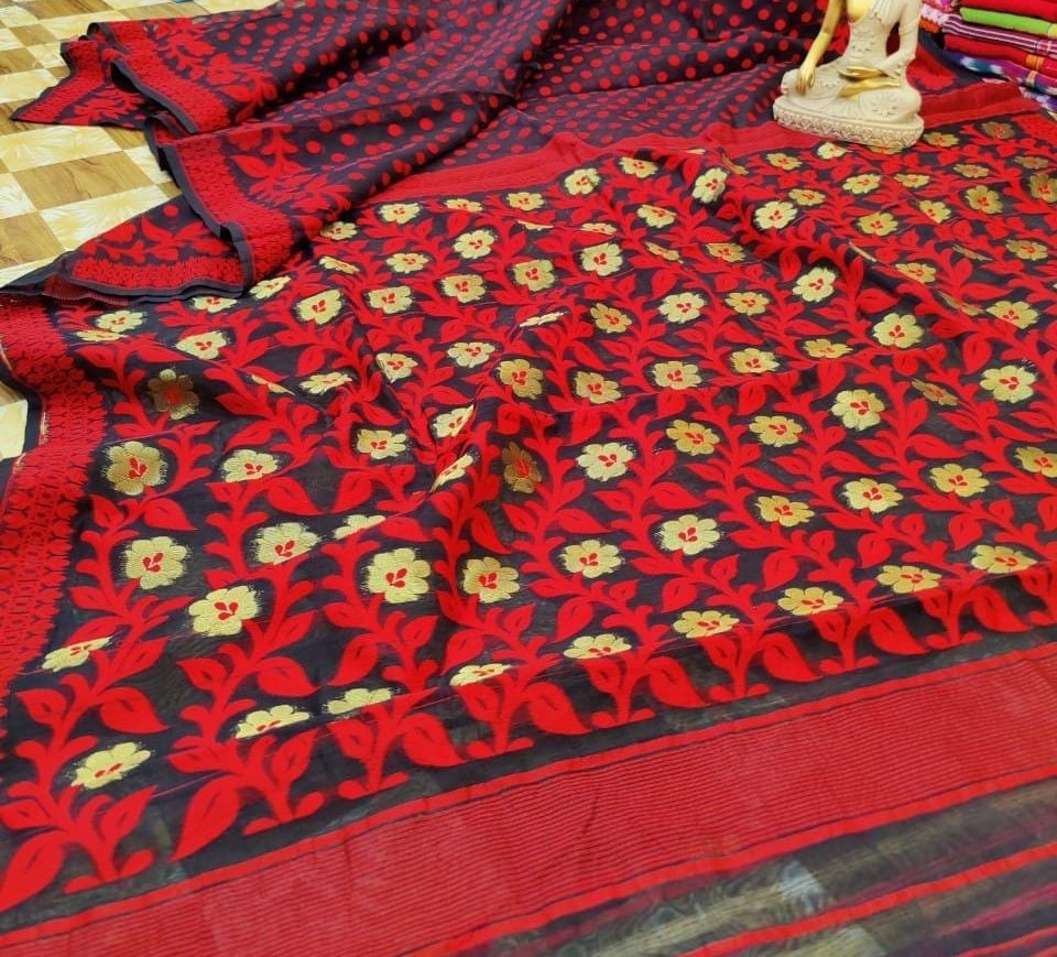 Bengals Dhakai Jamdani Saree Soft Jamdani Saree Comfortable Rich Work Handloom Jamdani Sari Gift for Durgapuja Diwali Anniversary