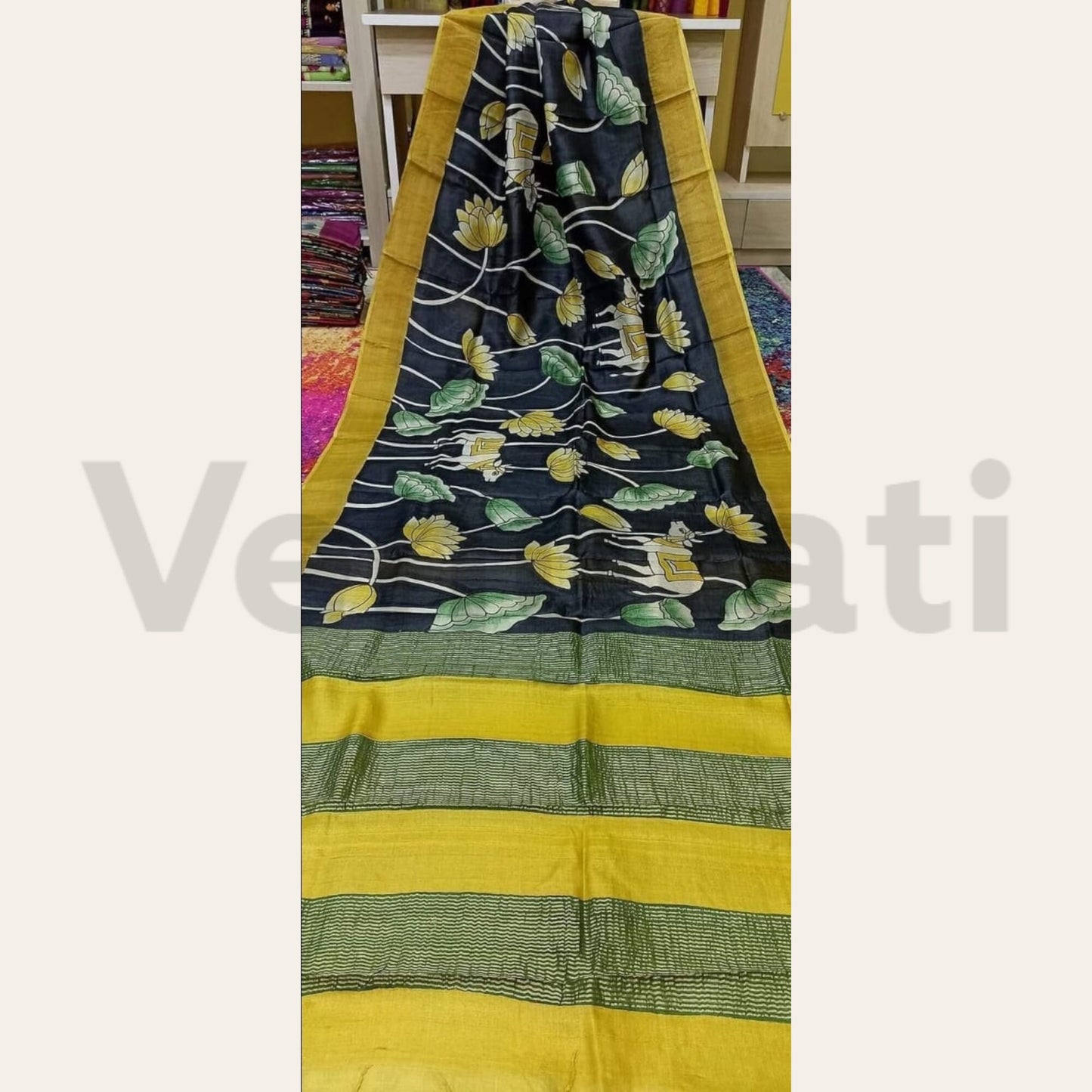 Pure Silk Saree with Silk Mark, Hand Painted Jari Tussar Kalamkari Saree, Authentic Tussar Silk Saree, Gift for Diwali, Christmas, Birthday
