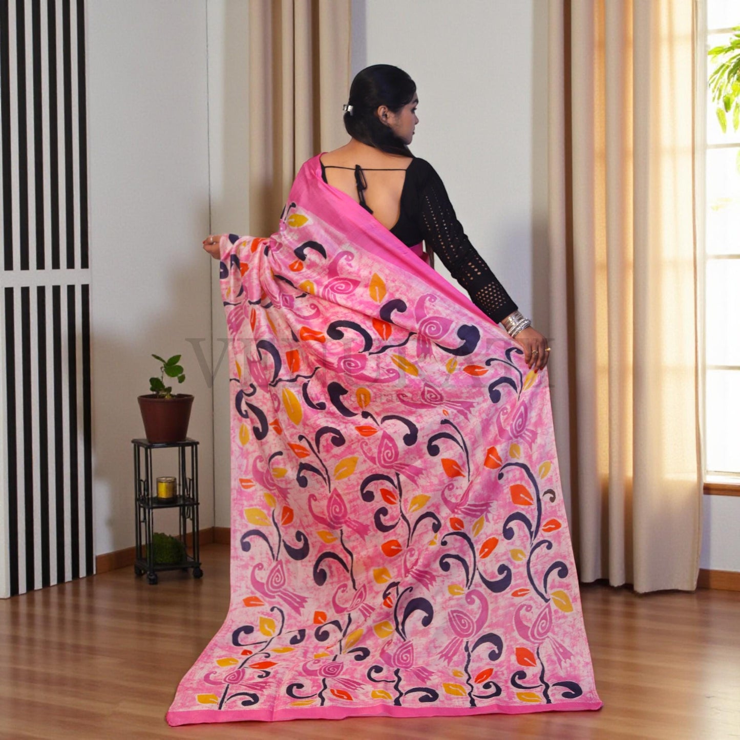 Pure Silk Saree With Blouse Piece, Authentic Murshidabad Silk Saree with Silk mark Tag, Batik Paint Silk Saree, Handmade Silk Sari for Women