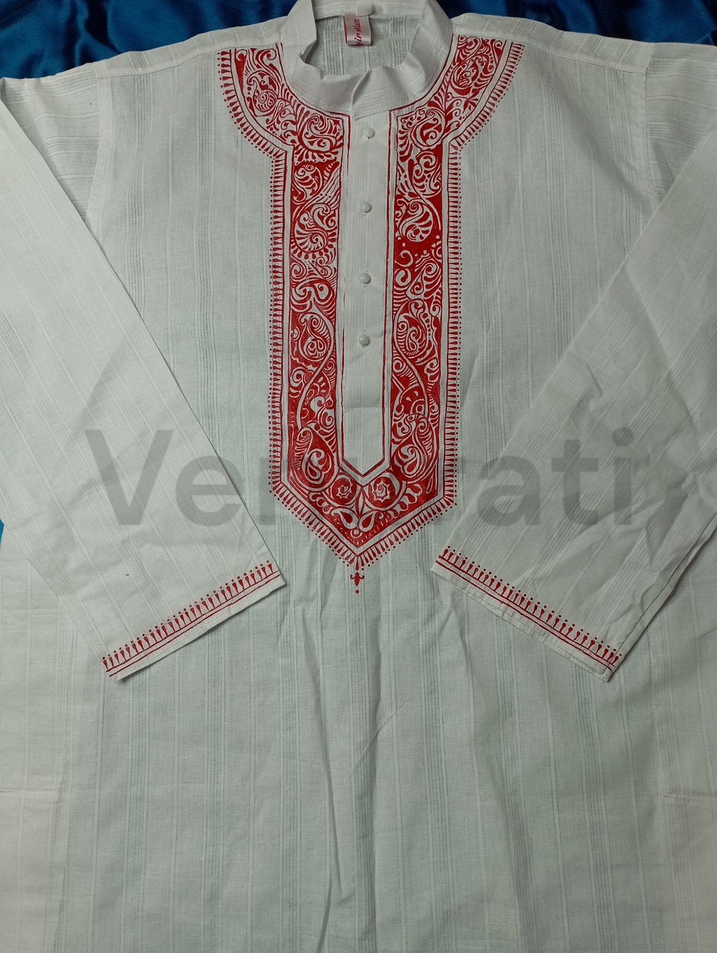 Hand painted Pure Cotton Kurta for Men's, Indian Style Men's Kurta, Handpaint Punjabi for Mens, Gift for Him