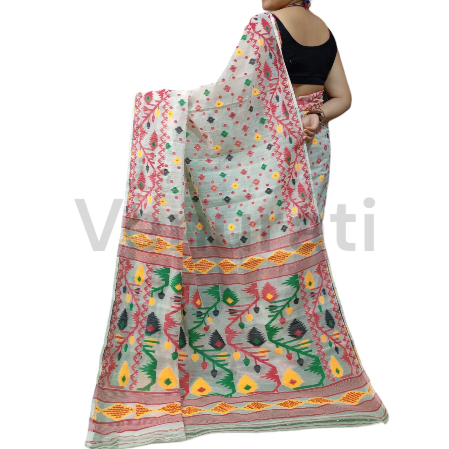 Cotton Soft Jamdani Saree Rich Texture And Work All Over Jamdani Work , Soft Dhakai Jamdani Saree Authentic Soft Jamdani Sari With B.P