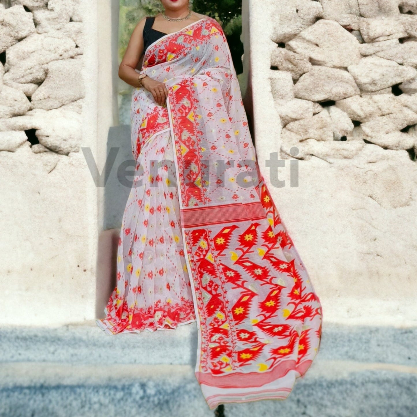 Dhakai Jamdani Saree - Handwoven Elegance from Bengal, Pure Jamdani Work Cotton Saree Regular Wear Saree Gift For Mom