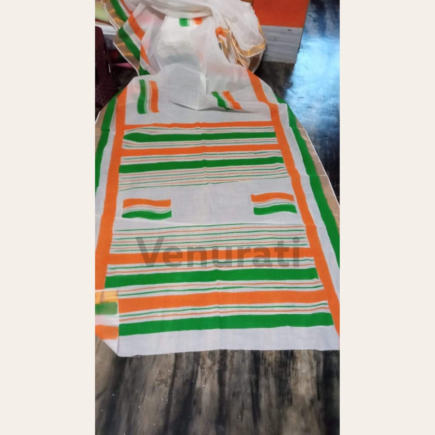 Tri Color Kerala Cotton Saree for Indian Independence Day, Tiranga Saree for 15th August, Soft Cotton Saree, Hand Painted Cotton Saree