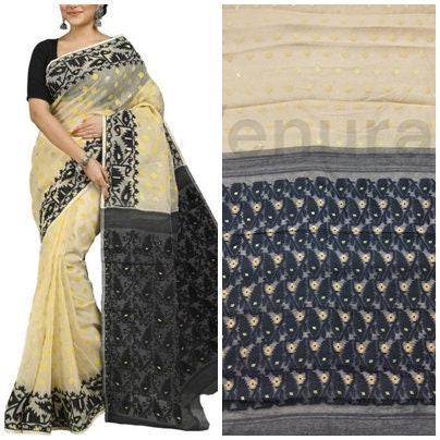 Handcrafted Designer Dhakai Jamdani Saree Rich Texture Jamdani Work, Soft Dhakai Jamdani Saree Authentic Dhakai from West Bengal