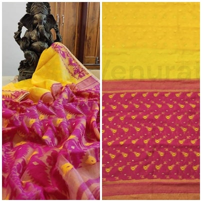 Handcrafted Designer Dhakai Jamdani Saree Rich Texture Jamdani Work, Soft Dhakai Jamdani Saree Authentic Dhakai from West Bengal