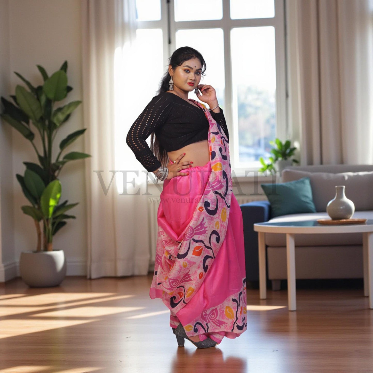 Pure Silk Saree With Blouse Piece, Authentic Murshidabad Silk Saree with Silk mark Tag, Batik Paint Silk Saree, Handmade Silk Sari for Women
