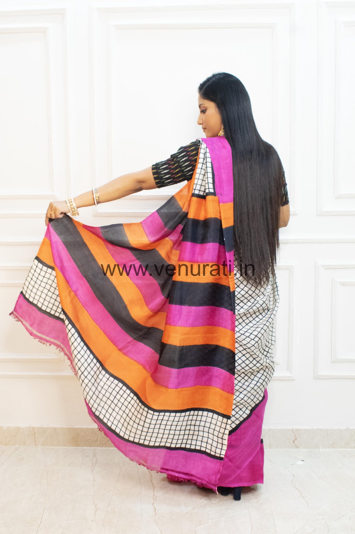 Authentic Silk Saree, Murshidabad Silk Sari, Block Printed Pure Silk Saree in multi colour Combination, Silk saree with Blouse Piece