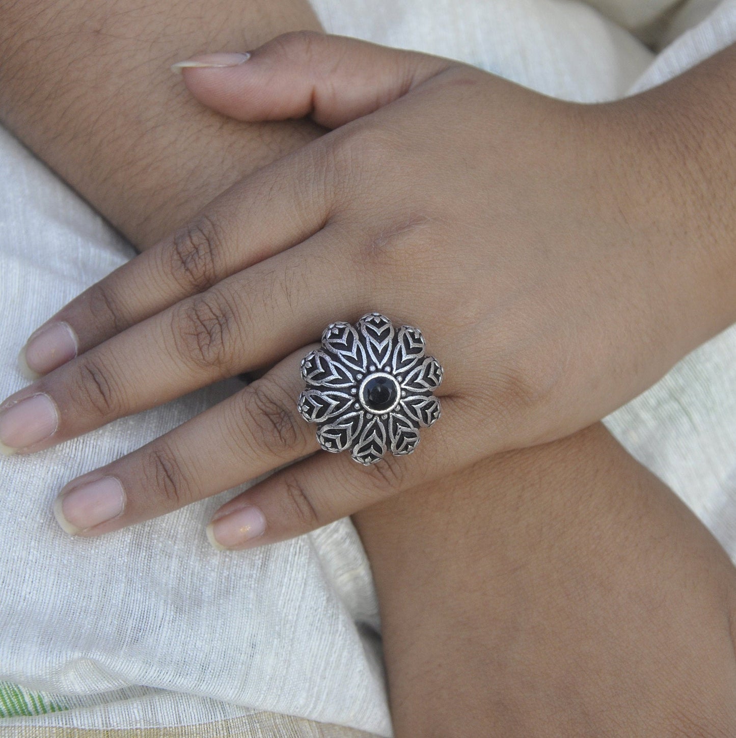 Ethnic Oxidized Silver Ring For Womens, Black Polish Silver Ring for Saree , Gift for Mom, Gift for Womens
