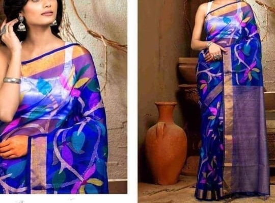 VENURATI Exclusive Handmade Muslin Jamdani Saree with Blouse Piece, Handwoven Dhakai Jamdani Maslin Saree, Transparent Jamdani Sari