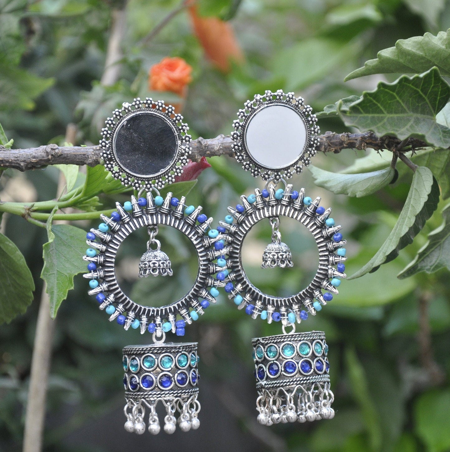 Ethnic Mirror Stud Jhumka Earrings Pink Layer Jhumka for Women's | Gift for Women | Drop and Dangle Earring for Women | Bohemia Jewelry