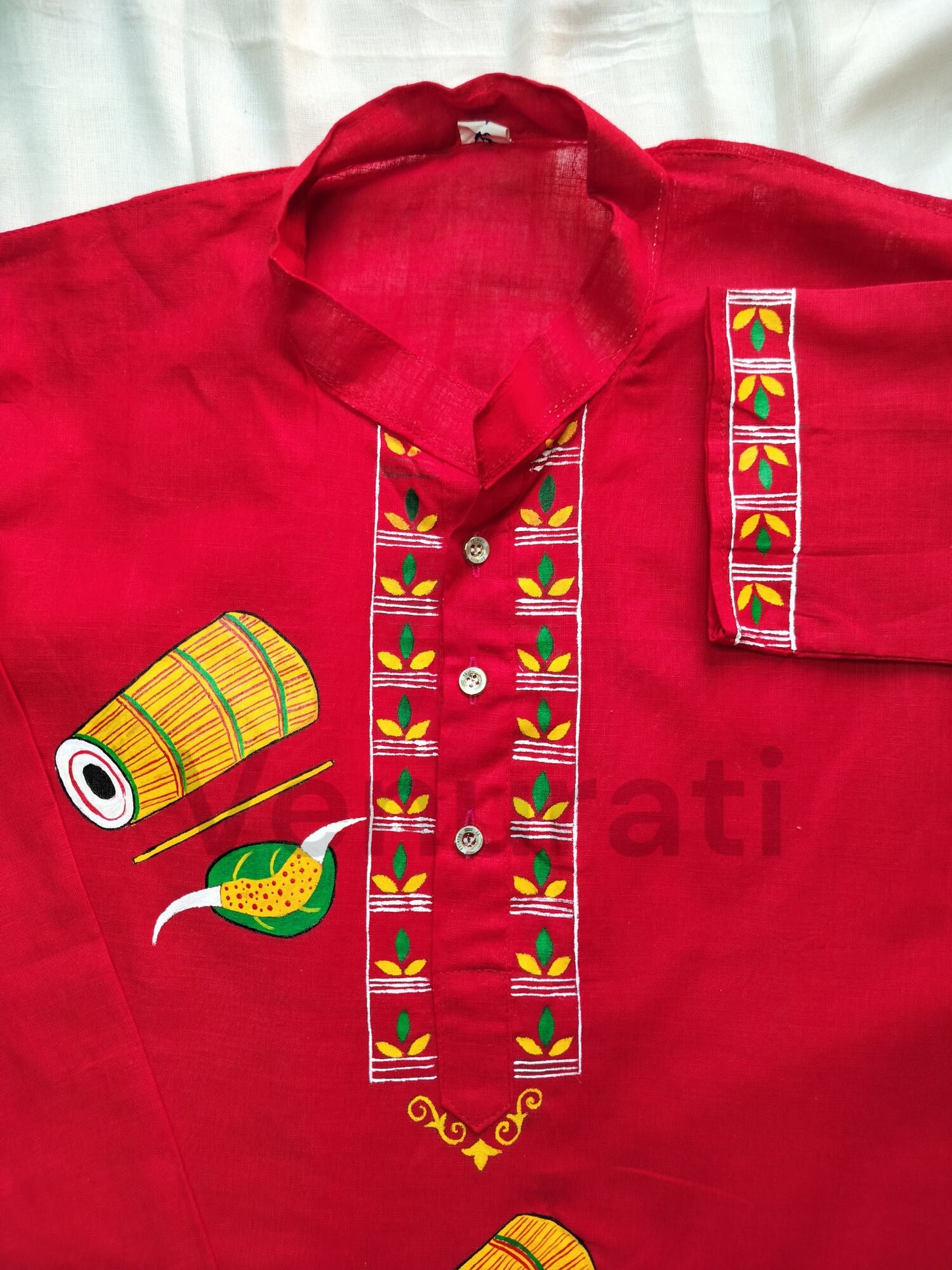Hand painted Pure Cotton Kurta for Men's, Indian Style Men's Kurta, Handpaint Punjabi for Men's, Gift for Him