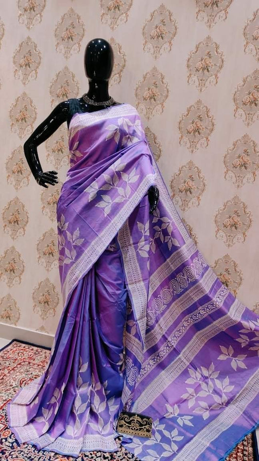 Authentic Bishnupuri Silk Saree Block Print Dual Tone Katan Silk Saree With Silk Mark Silk Saree With Blouse Piece