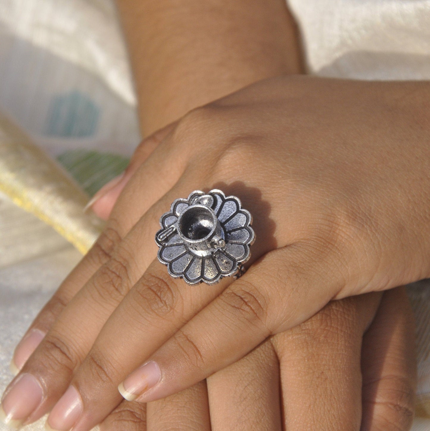 Ethnic Oxidized Tea Cup Plate Finger Ring for Women's , Mothers Day Gift