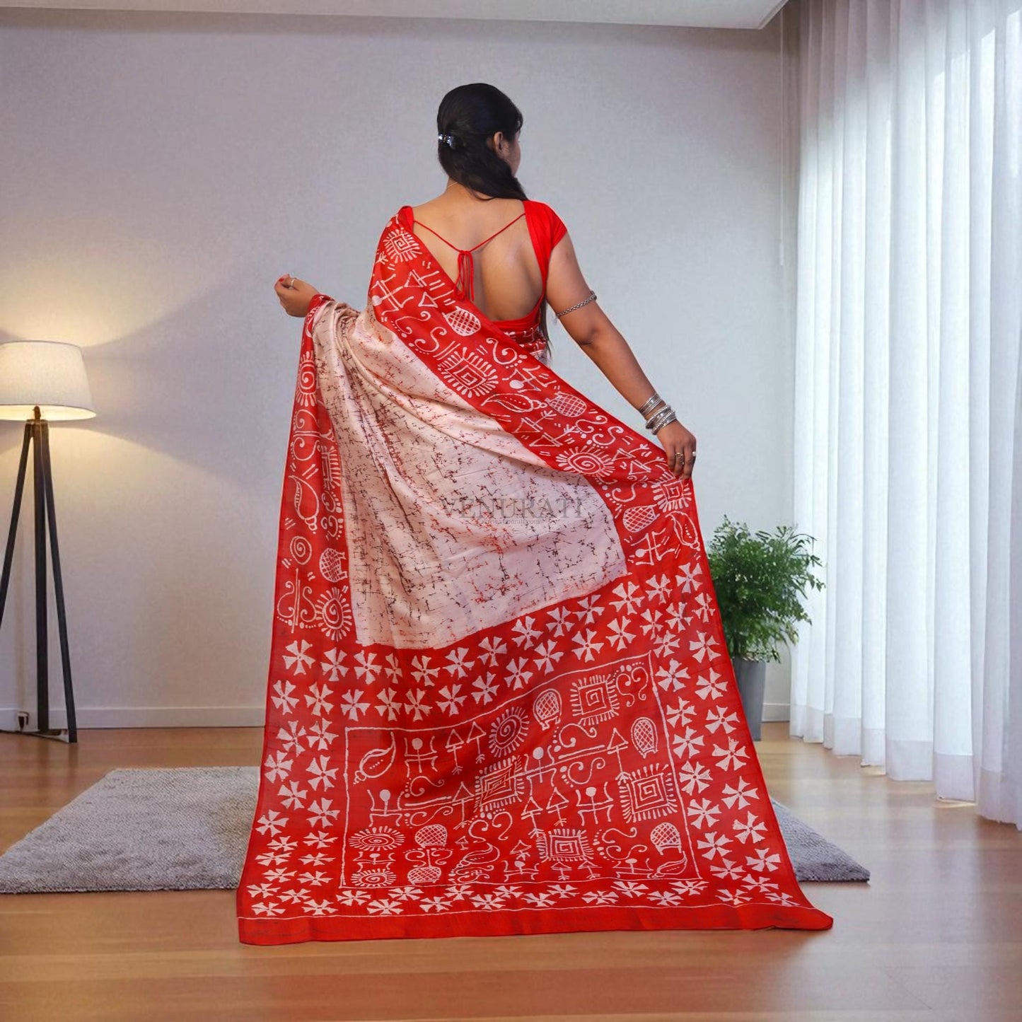Pure Silk Saree With Blouse Piece, Authentic Murshidabad Silk Saree with Silk mark Tag, Batik Paint Silk Saree, Handmade Silk Sari for Women