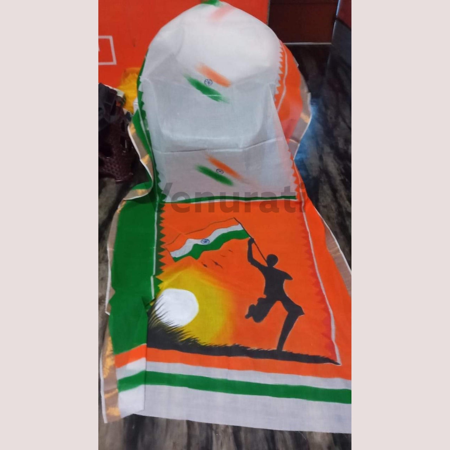 Tri Color Kerala Cotton Saree for Indian Independence Day, Tiranga Saree for 15th August, Soft Cotton Saree, Hand Painted Cotton Saree
