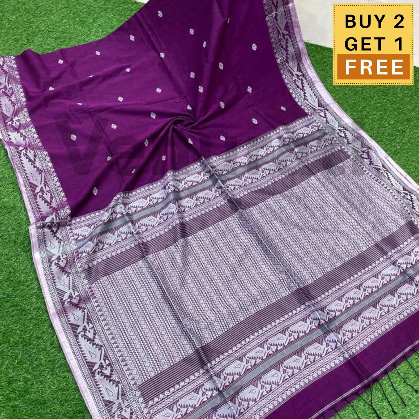 Exquisite Cotton Khadi Karat Border Jamdani Saree Pure Khadi Cotton Jamdani Saree Anniversary Gift Birthday Gift for Indian Wife