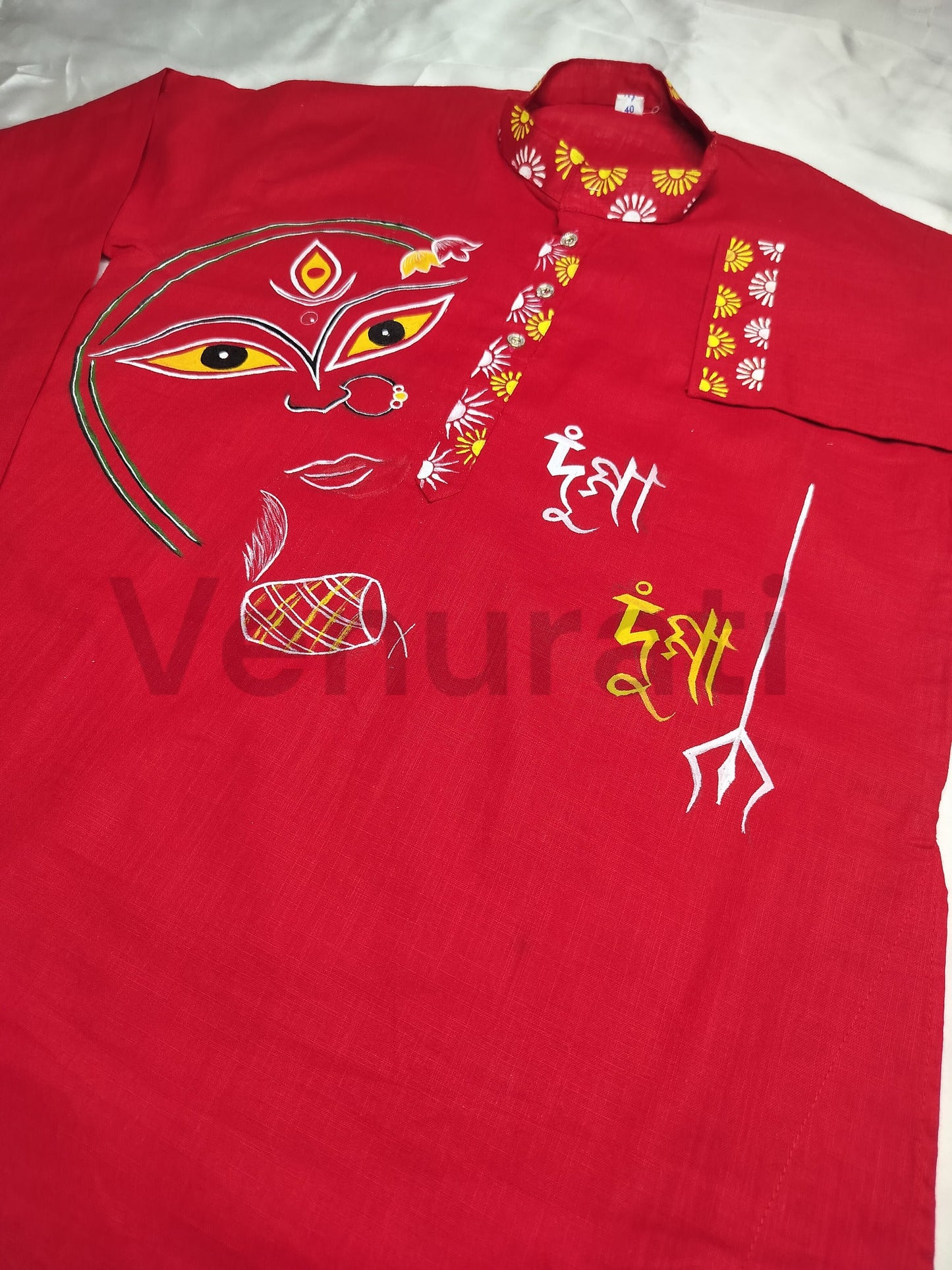 Hand painted Pure Cotton Kurta for Men's, Indian Style Men's Kurta, Handpaint Punjabi for Men's, Gift For Him
