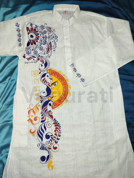 Hand painted Pure Cotton Kurta for Men, Indian Style Men's Kurta, Hand painted Long Kurta for Men, Punjabi for Men, Gift for Boyfriend