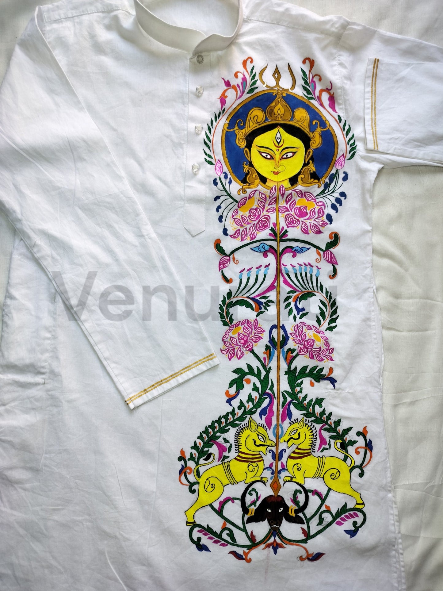 Hand painted Pure Cotton Kurta for Men's, Indian Style Men's Kurta, Handpaint Punjabi for Men's,Anniversary Gift