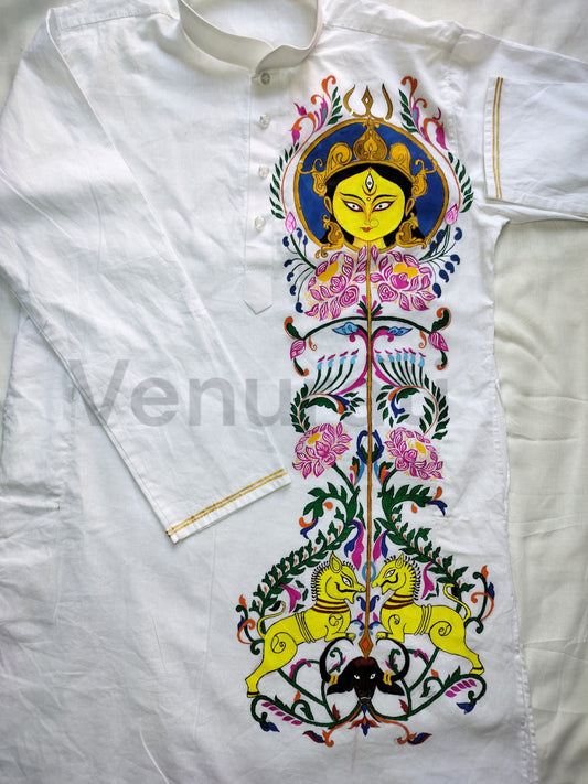 Hand painted Pure Cotton Kurta for Men's, Indian Style Men's Kurta, Handpaint Punjabi for Men's,Anniversary Gift