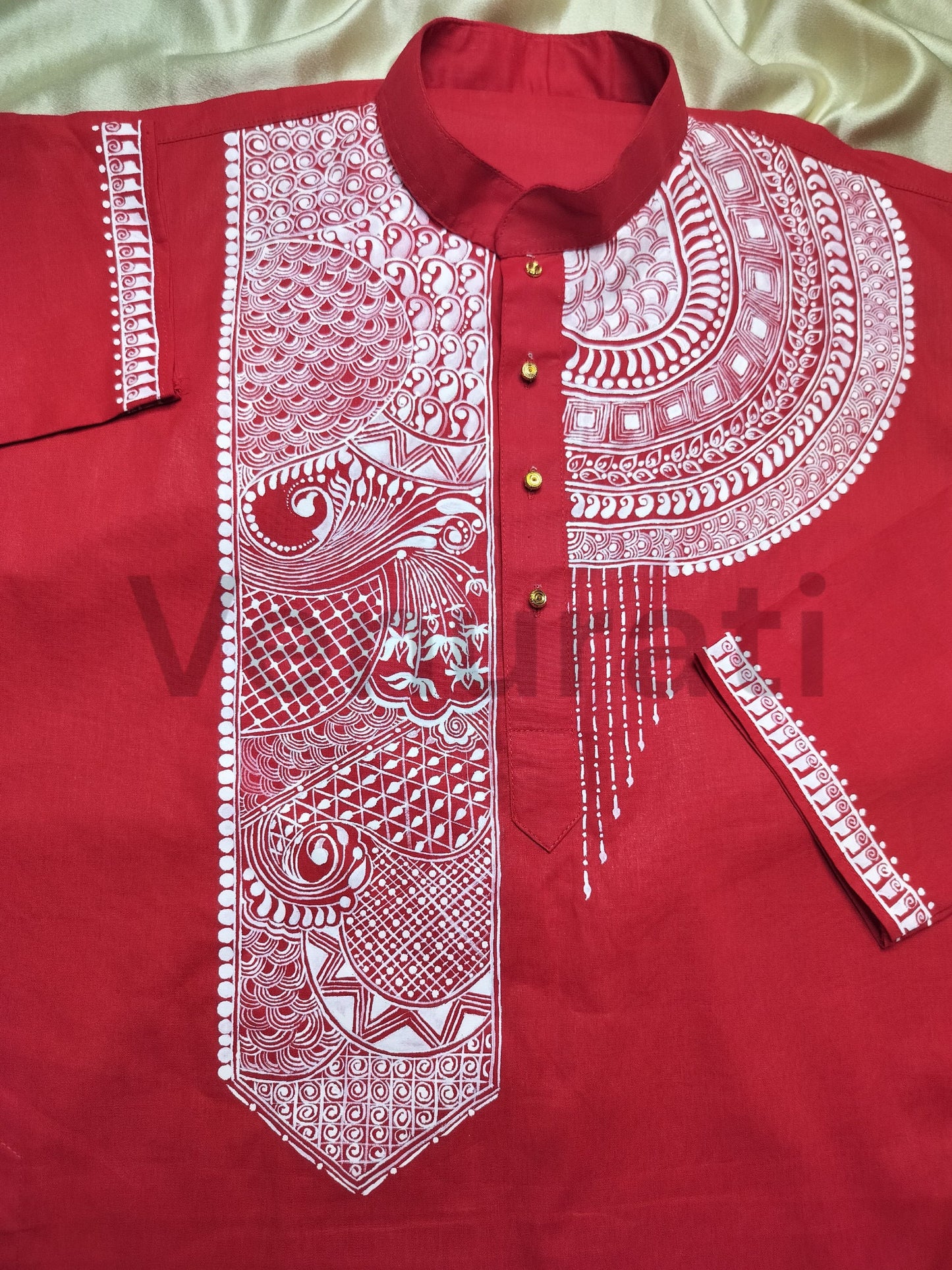 Hand painted Pure Cotton Kurta for Men's, Indian Style Men's Kurta, Handpaint Punjabi for Men's, Gift for Boyfriend