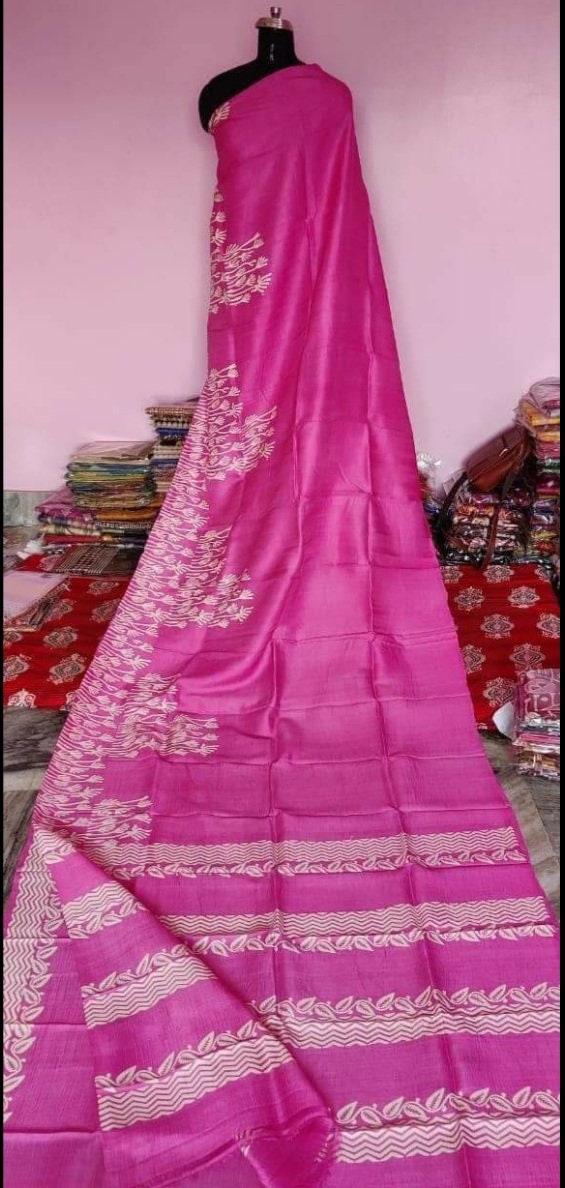Authentic Murshidabad Silk Saree Designer Block Print Pure Handloom Soft Murshidabadi Silk Sari With Blouse Piece | Gift For Anniversary