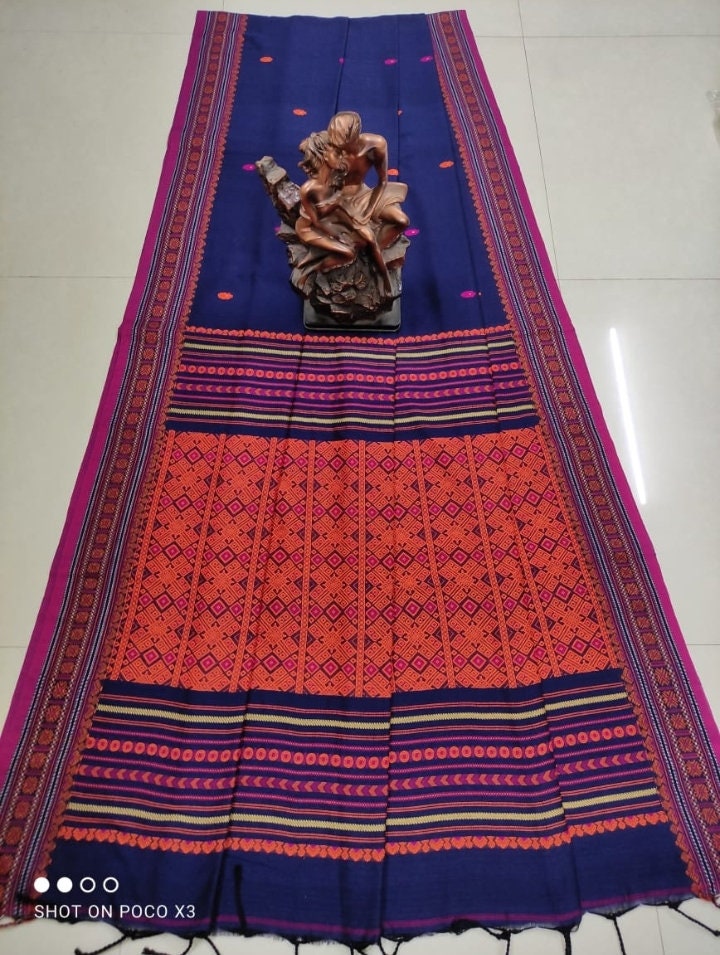Authentic Assam Handwoven Khadi Cotton Saree Pure Mercerized Cotton Saree With Blouse Piece Dongria khadi Sari Begumpuri Jamdani Saree