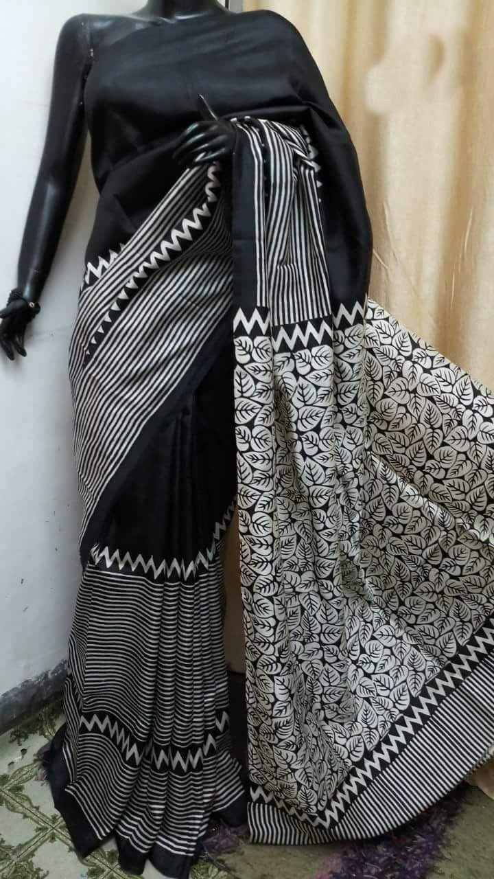 Authentic Silk Saree Designer Block Print Pure Handloom Soft Murshidabad Silk Sari With Blouse Piece Gift For Mom Silkmark Pure Silk Saree