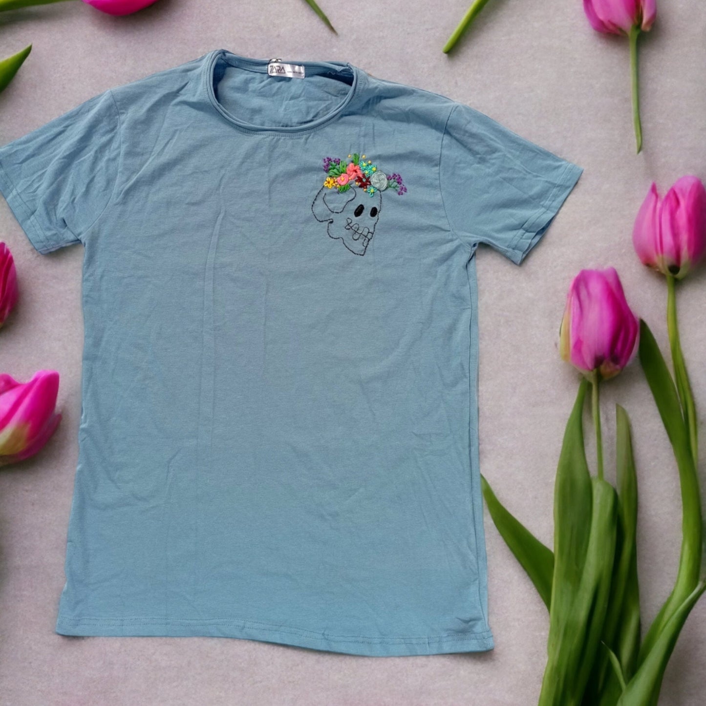 Hand-embroidered t-shirt, Customized T-Shirt, Floral Top for girls, Embroidered crop top for women