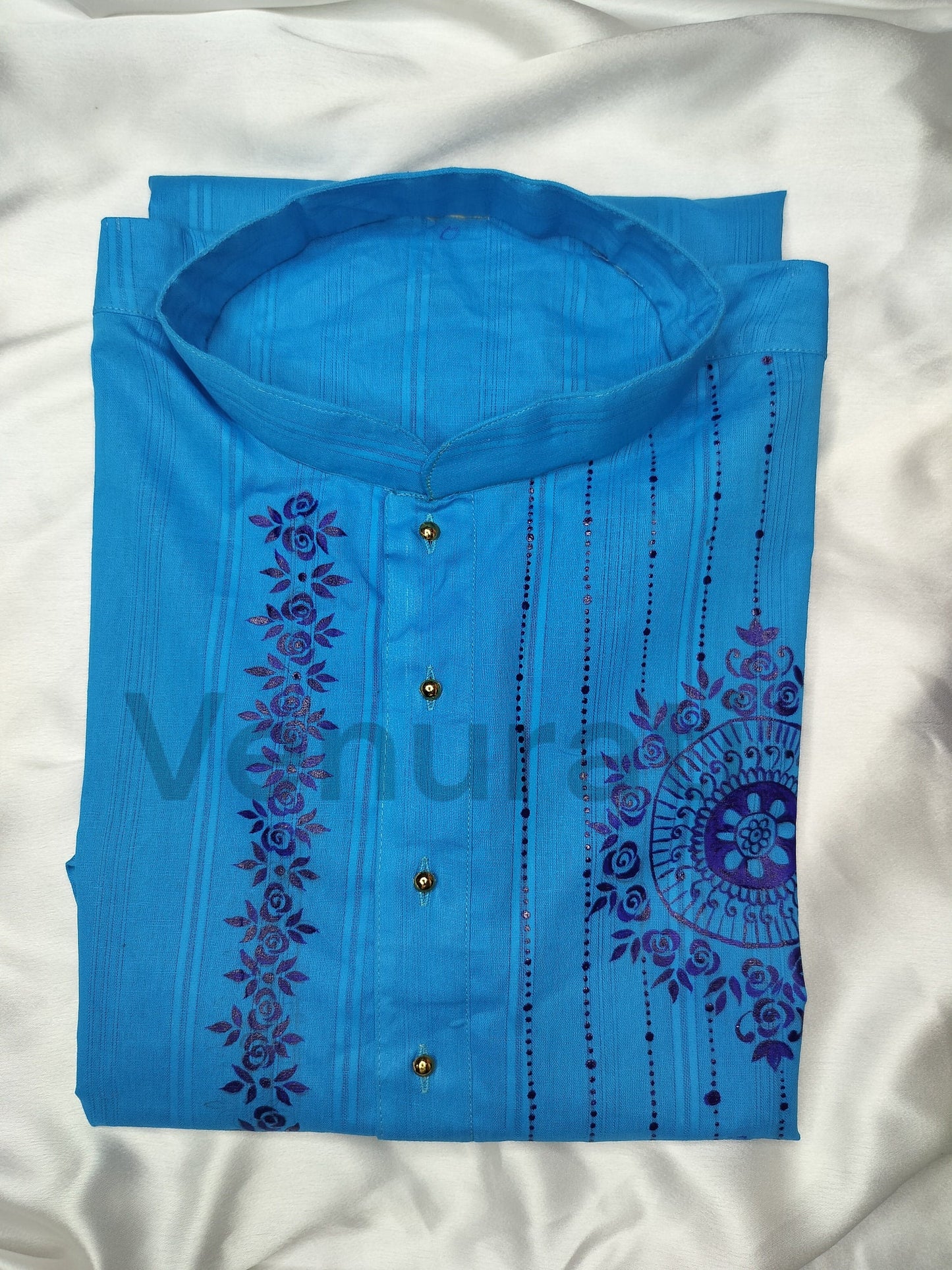 Hand painted Pure Cotton Kurta for Men's, Indian Style Men's Kurta, Handpaint Punjabi for Men's, Gift For Husband