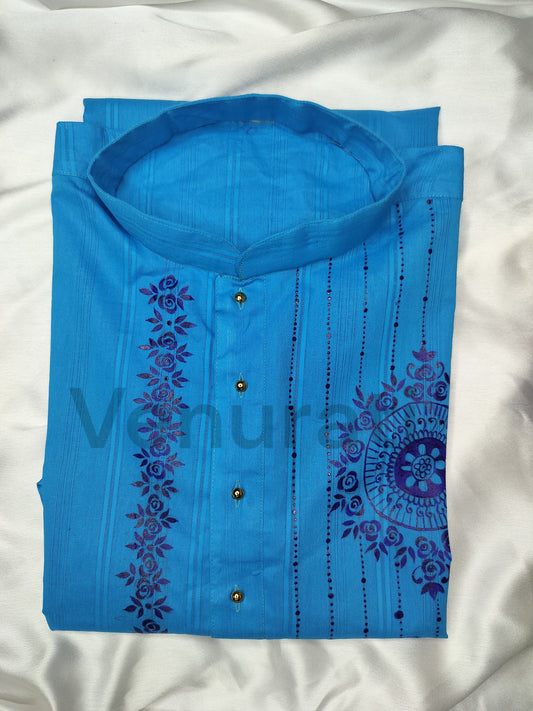 Hand painted Pure Cotton Kurta for Men's, Indian Style Men's Kurta, Handpaint Punjabi for Men's, Gift For Husband