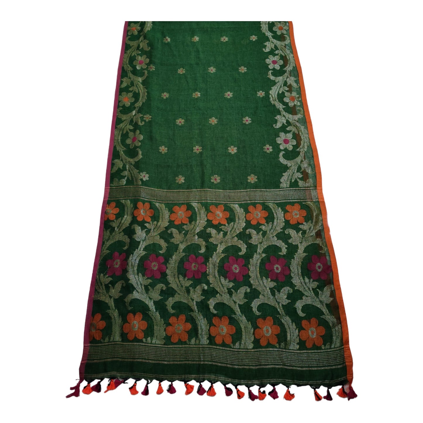 VENURATI Exclusive Organic Linen By Linen Jamdani Saree With Blouse Piece, Handloom Soft 100 Count Linen Jamdani Saree, Authentic Linen Sari