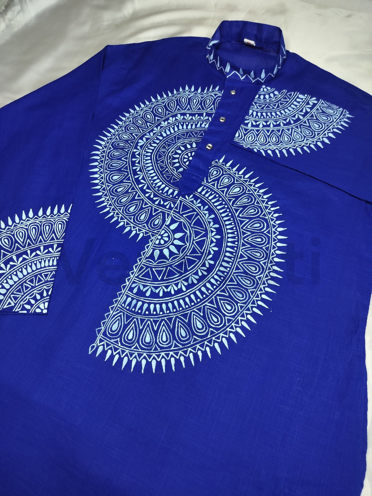Hand painted Pure Cotton Kurta for Men's, Indian Style Men's Kurta, Handpaint Punjabi for Men's, Gift for Husband