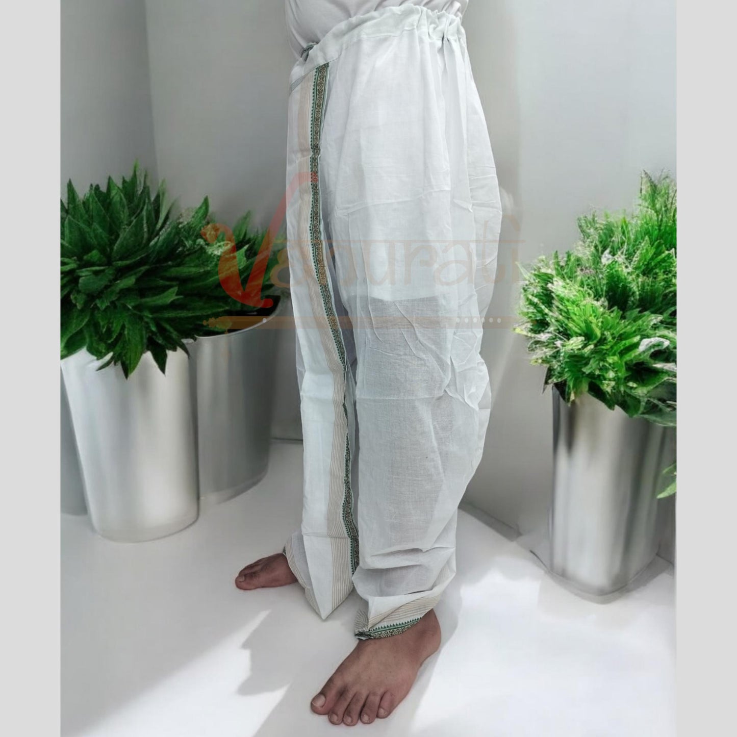 VENURATI Ready to Wear Pure Cotton White Traditional Dhoti for Men's | Free Size White Dhoti for Mens | Ready Made Dhoti Pant for Mens