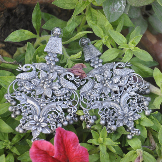 Indian Traditional Earring, Black polish  Peacock Dangle Earring