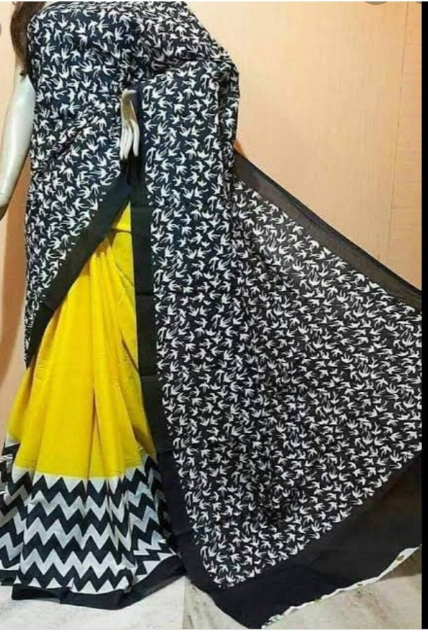 Authentic Murshidabad Silk Saree Designer Block Print Pure Handloom Soft Murshidabadi Silk Sari With Blouse Piece | Gift For Anniversary