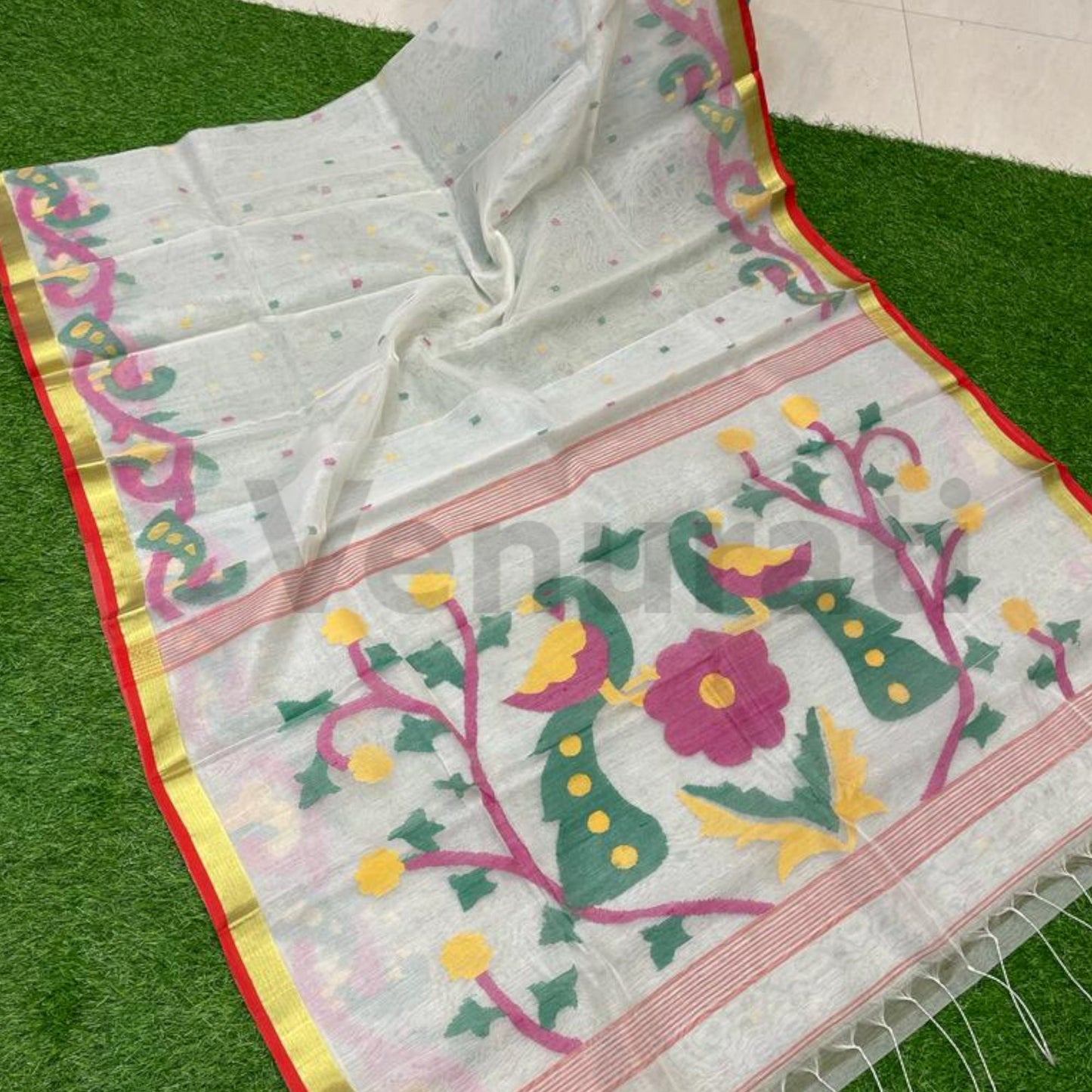 Traditional Bengal Handwoven Maslin Jamdani Saree Resham Jamdani Sarees Zari Artwork Jamdani Sari Muslin Jamdani Sari Gift For Her