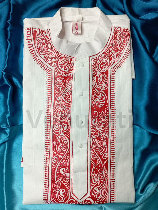 Hand painted Pure Cotton Kurta for Men's, Indian Style Men's Kurta, Handpaint Punjabi for Mens, Gift for Him