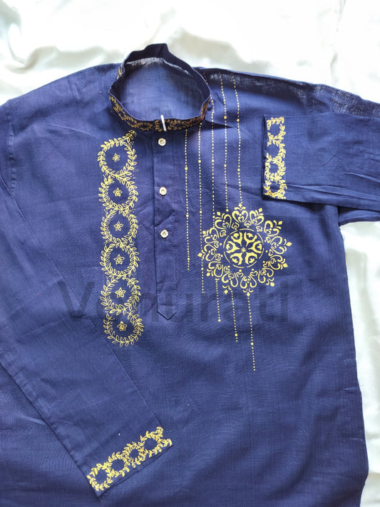Hand painted Pure Cotton Kurta for Men's, Indian Style Men's Kurta, Handpaint Punjabi for Men's, Anniversary Gift