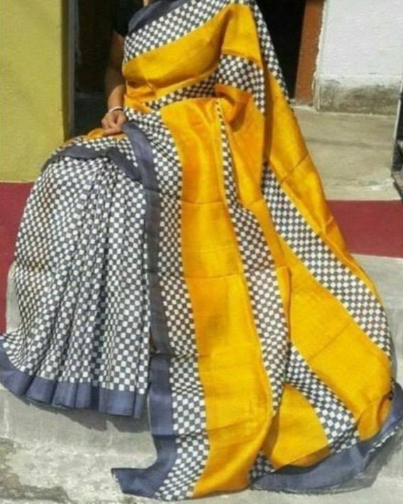 Authentic Murshidabad Silk Saree Designer Block Print Pure Handloom Soft Murshidabadi Silk Sari With Blouse Piece | Gift For Anniversary
