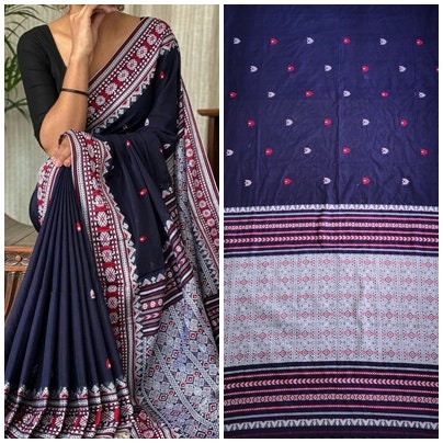 Authentic Assam Handwoven Khadi Cotton Saree Pure Mercerized Cotton Saree With Blouse Piece Dongria khadi Sari Begumpuri Jamdani Saree