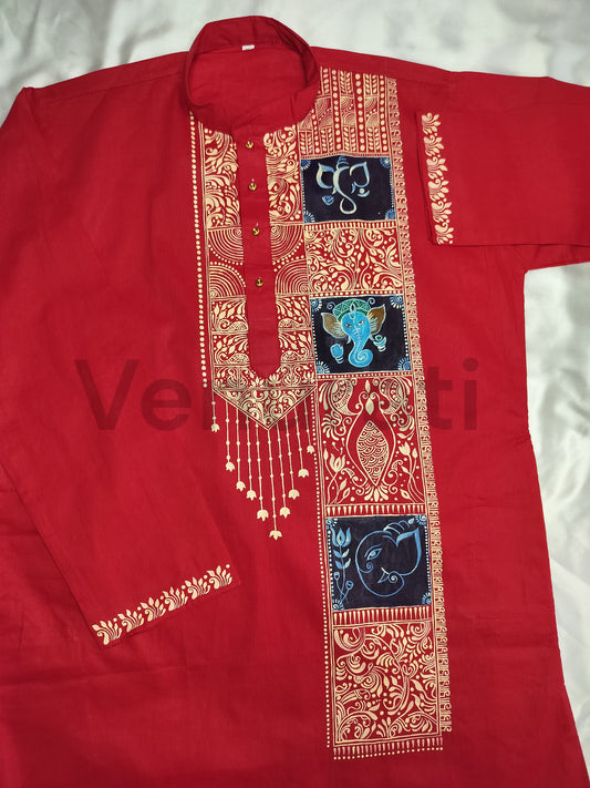 Hand painted Pure Cotton Kurta for Men's, Indian Style Men's Kurta, Handpaint Punjabi for Men's, Gift for Boyfriend
