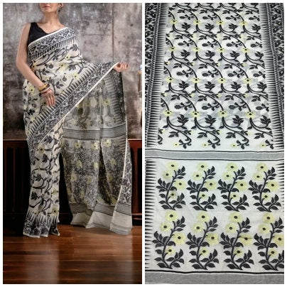 Authentic Dhakai Jamdani Saree Floral Work Jamdani Saree Soft and Comfortable Dhakai Saree Handloom Jamdani Sari from Bengal