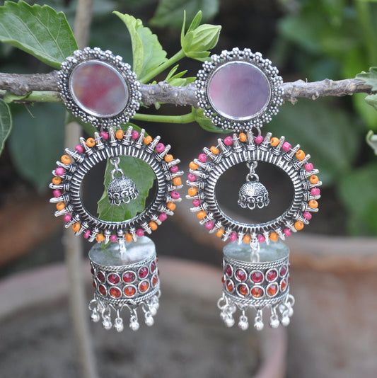 Ethnic Mirror Stud Jhumka Earrings Pink Layer Jhumka for Women's | Gift for Women | Drop and Dangle Earring for Women | Bohemia Jewelry