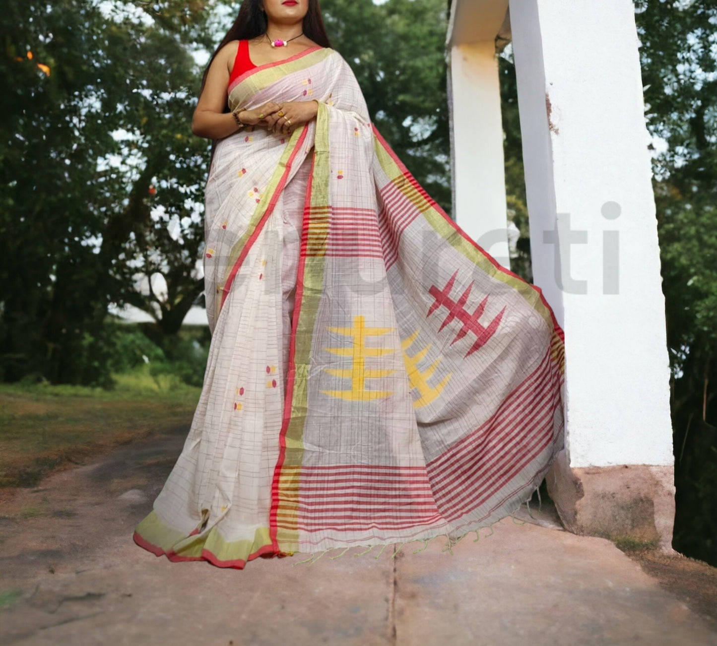 Khadi cotton handloom saree With Blouse Piece Soft Cotton Sarees Gift for Durga puja, Diwali, Anniversary