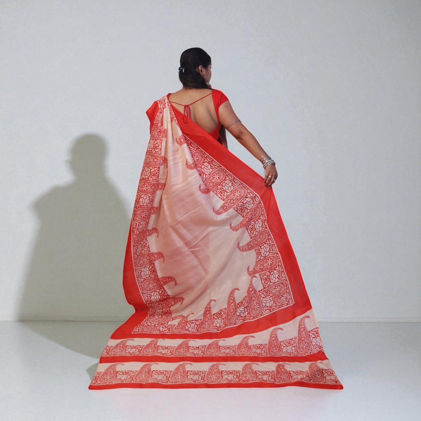 Pure Silk Saree With Blouse Piece, Authentic Murshidabad Silk Saree with Silk mark Tag, Batik Paint Silk Saree, Handmade Silk Sari for Women