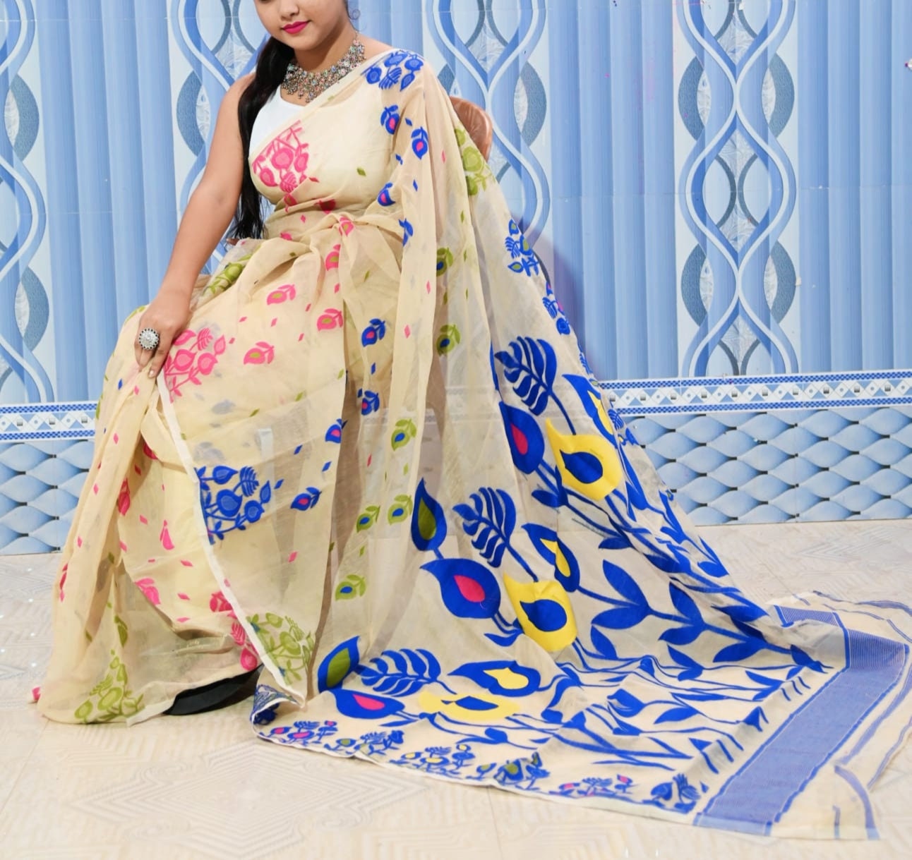 Dhakai Jamdani Saree Allover Jamdani Work Soft Jamdani Sari Comfortable To Wear Bengal Handloom Saree for Women Gift For DurgaPija