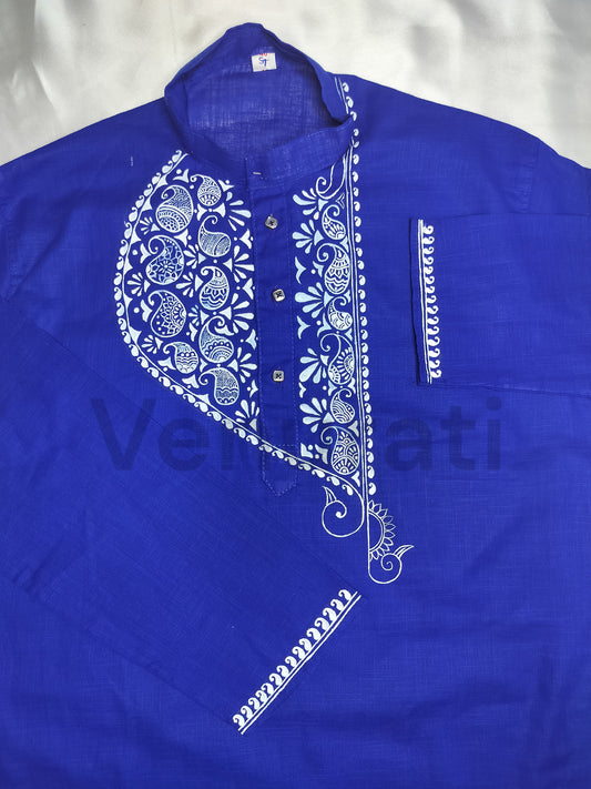 Hand painted Pure Cotton Kurta for Men's, Indian Style Men's Kurta, Handpaint Punjabi for Mens, Gift For Dad