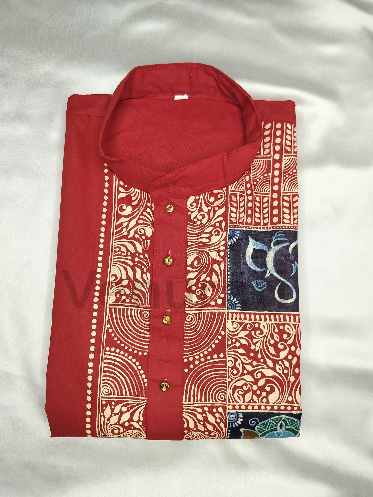 Hand painted Pure Cotton Kurta for Men's, Indian Style Men's Kurta, Handpaint Punjabi for Men's, Gift for Boyfriend